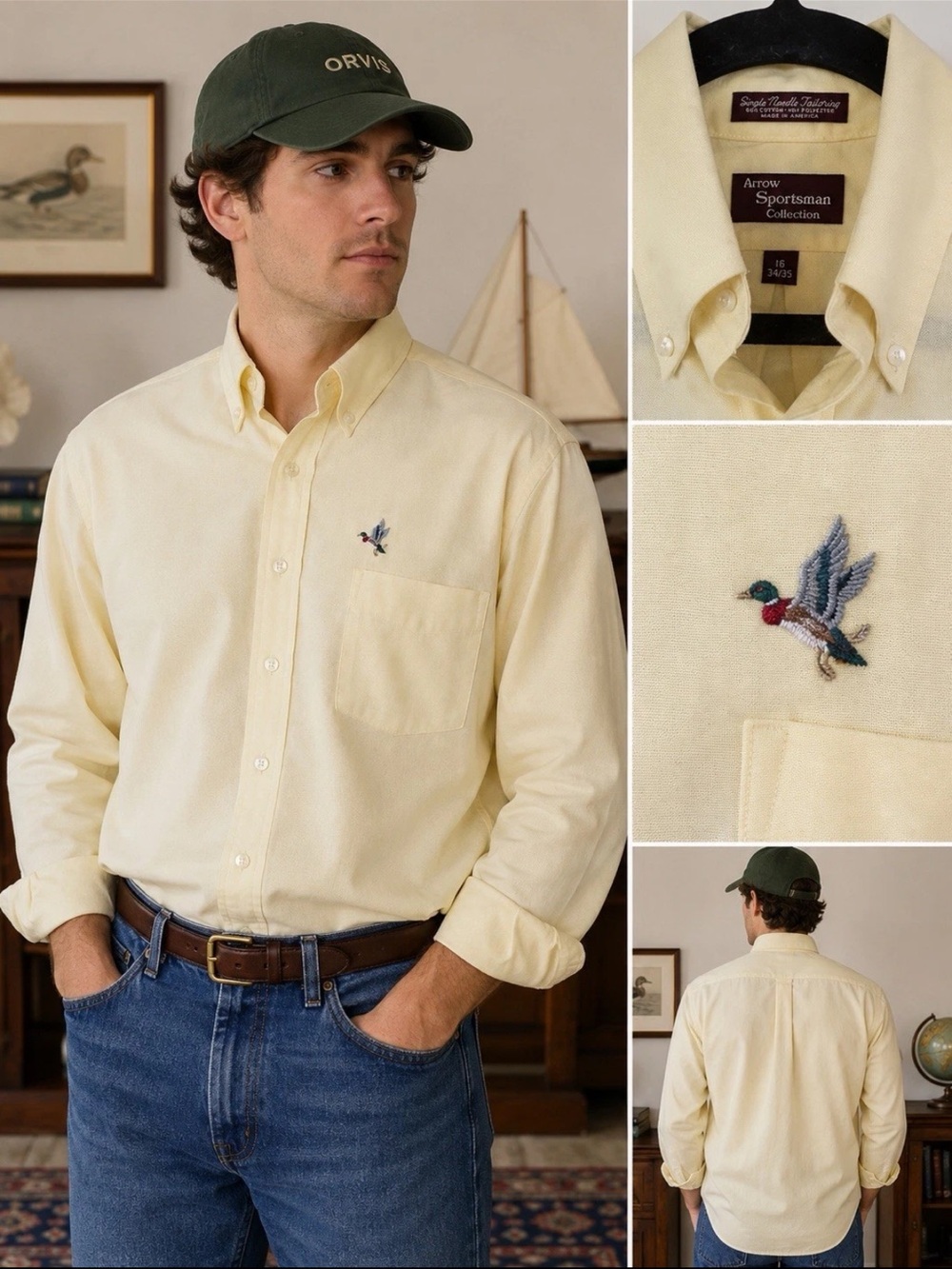 Vintage 80s Early 90s Arrow Sportsman Duck Oxford Shirt USA Made 16 34/35 Prep
